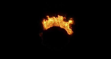 Poster - beautiful ring of fire on black background. abstract fire circle. gradually and randomly appearing b