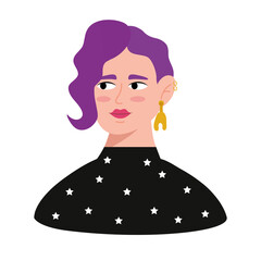 Sticker - young woman with purple color hair avatar character vector illustration design