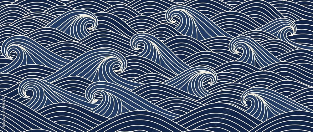 Traditional Japanese wave pattern background vector.  luxury line arts for prints, fabric, poster and wallpaper. - obrazy, fototapety, plakaty 