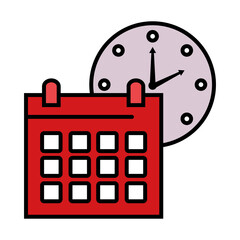 Sticker - time clock watch analog with calendar line and fill style icon vector illustration design