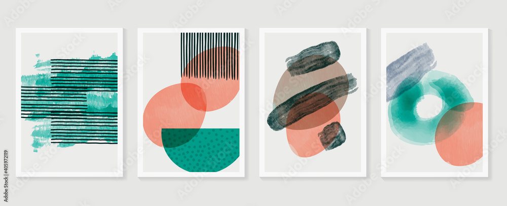 Abstract wall arts vector collection.  Earth tones organic shape Art brush design for wall framed prints, canvas prints, poster, home decor, cover, wallpaper. Vector illustration - obrazy, fototapety, plakaty 