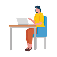 Canvas Print - young woman seated in the office working in laptop character vector illustration design