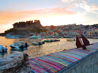 Fototapete - parga in the evening greek tourist resort sea beach  city in summer season