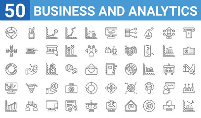 Poster - set of 50 business and analytics web icons. outline thin line icons such as wave chart,merge charts,