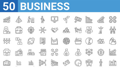 Poster - set of 50 business web icons. outline thin line icons such as bars graphic,profit chart,color busine