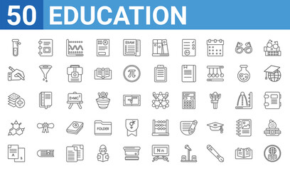 Wall Mural - set of 50 education web icons. outline thin line icons such as studies,chemical test tube,various fi