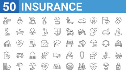 Poster - set of 50 insurance web icons. outline thin line icons such as broken arm,house insurance for storms