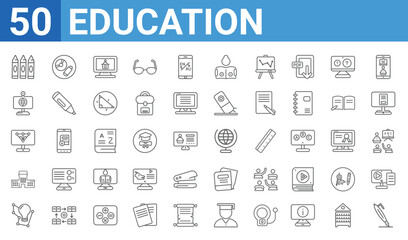 Wall Mural - set of 50 education web icons. outline thin line icons such as fountain pen,crayon,learning,school,s