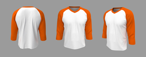 Long-sleeves raglan t-shirt mockup, 3d illustration, 3d rendering