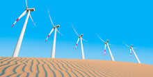 Renewable Energy With Windmills And Solar Panels In Dessert