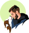Young man beard hugs dog
The logo of the dog licks and kisses the owner