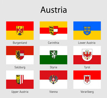 Set Flags Of The States Of Austria, All Austrian Regions Flag