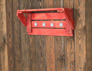 Poster - vintage red wooden hanger on wooden wall