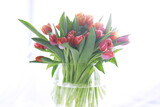 Fototapeta Tulipany - Flowers, spring holidays and home decor concept - Bouquet of beautiful tulips, floral background