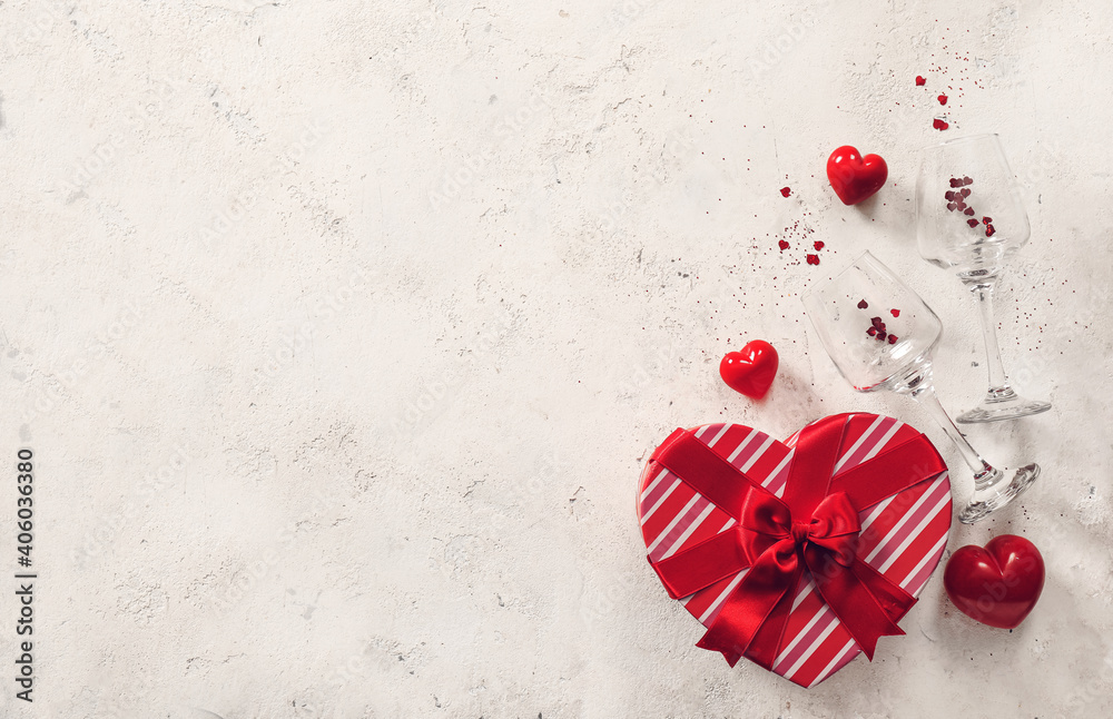 Beautiful composition for Valentine's Day on light background