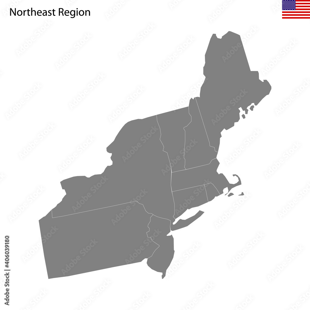 High Quality Map Of Northeast Region Of United States Of America With 1000 F 406039180 
