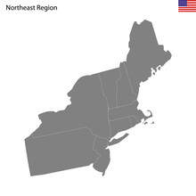 High Quality Map Of Northeast Region Of United States Of America With Borders