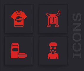 Poster - Set Nerd geek, T-shirt, Viking in horned helmet and Burger icon. Vector.