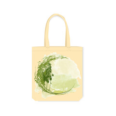 Eco-bag with applied print in the form of a watercolor drawing of a bamboo grove. Decorative element on a canvas bag. Vector illustration isolated on a white background.