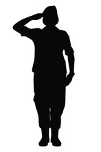 Female Soldier Silhouette Vector On White Background, Person In The Battle, Military People Concept.