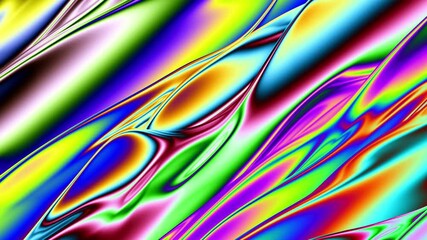 Poster - Abstract colorful wavy background in bright blue, orange and green color. Modern colorful wallpaper. Seamless loop animation. 3d rendering.