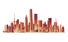 Vector Illustration Of Landmark Buildings In Shanghai, China