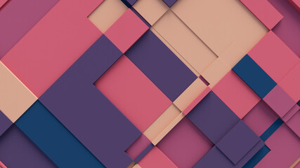 Multicolored tech background, with a geometric 3D structure. Clean, pastel colored design with simple, modern forms. 3D render