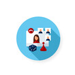© Antstudio - Online board game night flat icon. Meeting together concept. Internet live streaming website. Social distanced game party. Remote public event, community.Isolated color vector illustration with shadow