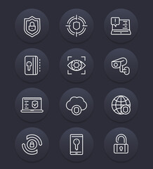 Wall Mural - Security and protection line icons set, cybersecurity, secure browsing, firewall