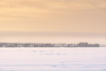 sunset near the pond in Votkinsk in winter