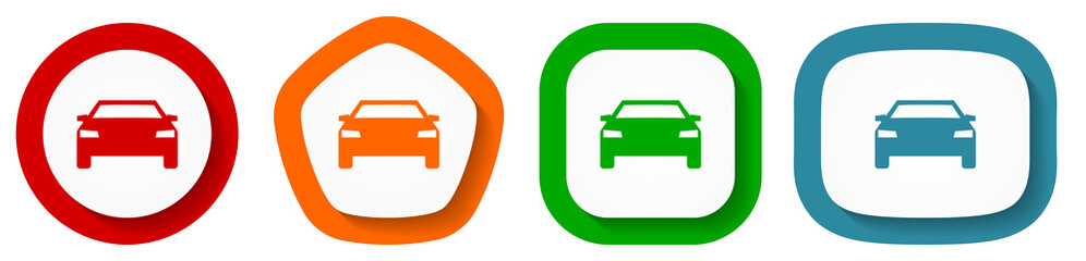 Fototapete - Auto, transport, transportation, car vector icon set, flat design buttons on white background