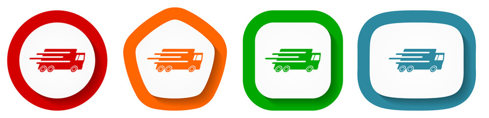 Fototapete - Speed transport, fast delivery, truck vector icon set, flat design buttons on white background
