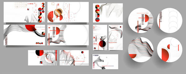 Wall Mural - Set Posters design Japanese style templates set invitations to lines abstract background for book cover texture brochure