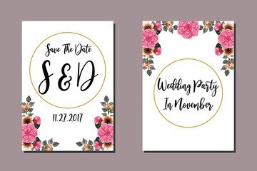  Wedding invitation frame set, floral watercolor hand drawn Camellia Flower design Invitation Card Template