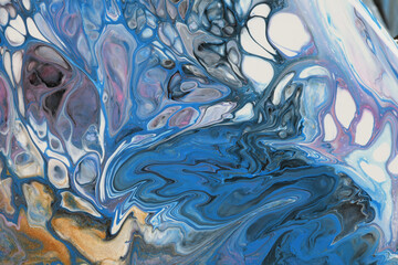  Art Abstract flow acrylic and watercolor marble blot painting. Color blue wave horizontal texture background.