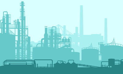 vector illustration of a chemical processing plant with pipelines and chimneys. suitable for design 