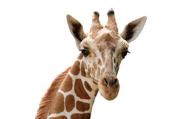 close-up photo of giraffe face isolated on white background
