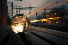 Amazing Shot Of The City In A Crystal Ball In The Evenin