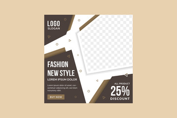 Poster - Editable minimal square banner template for fashion. white background color with brown and gold element. Suitable for social media post and web internet ads. Vector illustration with photo college
