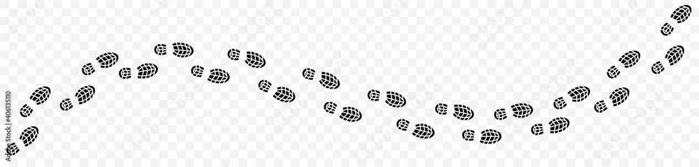 footprints shoe sole tracking path on transparent background, Shoes trail track vector illustrations  - obrazy, fototapety, plakaty 