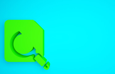 Poster - Green Search concept with folder icon isolated on blue background. Magnifying glass and document. Data and information sign. Minimalism concept. 3d illustration 3D render.