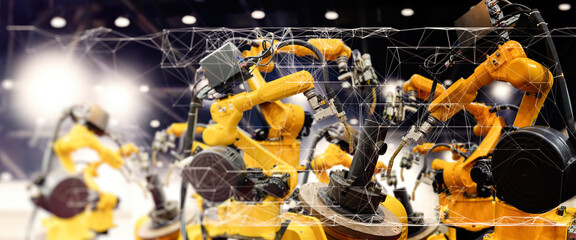 Leinwandbilder - Future factory concept with automation robot arms machine in intelligent factory industrial on real time monitoring system software.Digital future manufacture.
