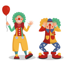 Funny cartoon circus clowns vector illustration.