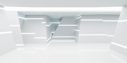Poster - futuristic white room technology design 3d render illustration