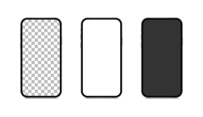Aufkleber - Smartphone mockup set. Realistic mobile phone with blank white, black and background screen. Phone front view. Modern device.