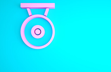 Poster - Pink Gong musical percussion instrument circular metal disc icon isolated on blue background. Minimalism concept. 3d illustration 3D render.