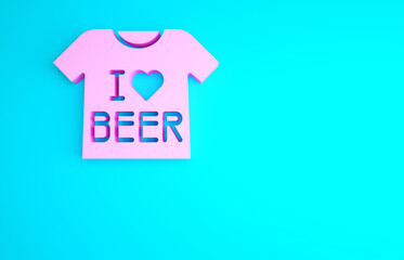 Sticker - Pink Beer T-shirt icon isolated on blue background. Minimalism concept. 3d illustration 3D render.