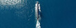 Aerial drone ultra wide panoramic photo of latest technology navy armed diesel powered submarine cruising half submerged