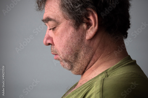 Mature Man With Double Chin Profile Face