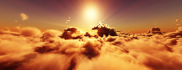 Wall Mural - above clouds fly sunset sun ray